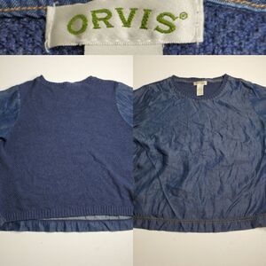 M ORVIS CHAMBRAY blue short sleeve textured SWEATER TOP Medium